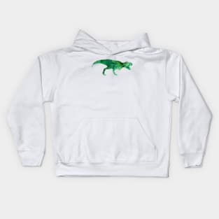 Green T Rex Watercolor Painting 2 Kids Hoodie